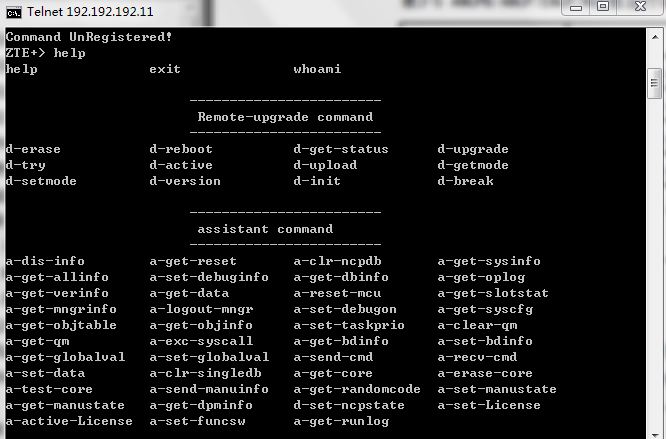 ZXMP S385开局修改设备IP地址失败，提示“d-cfgnet”命令未注册(图1)